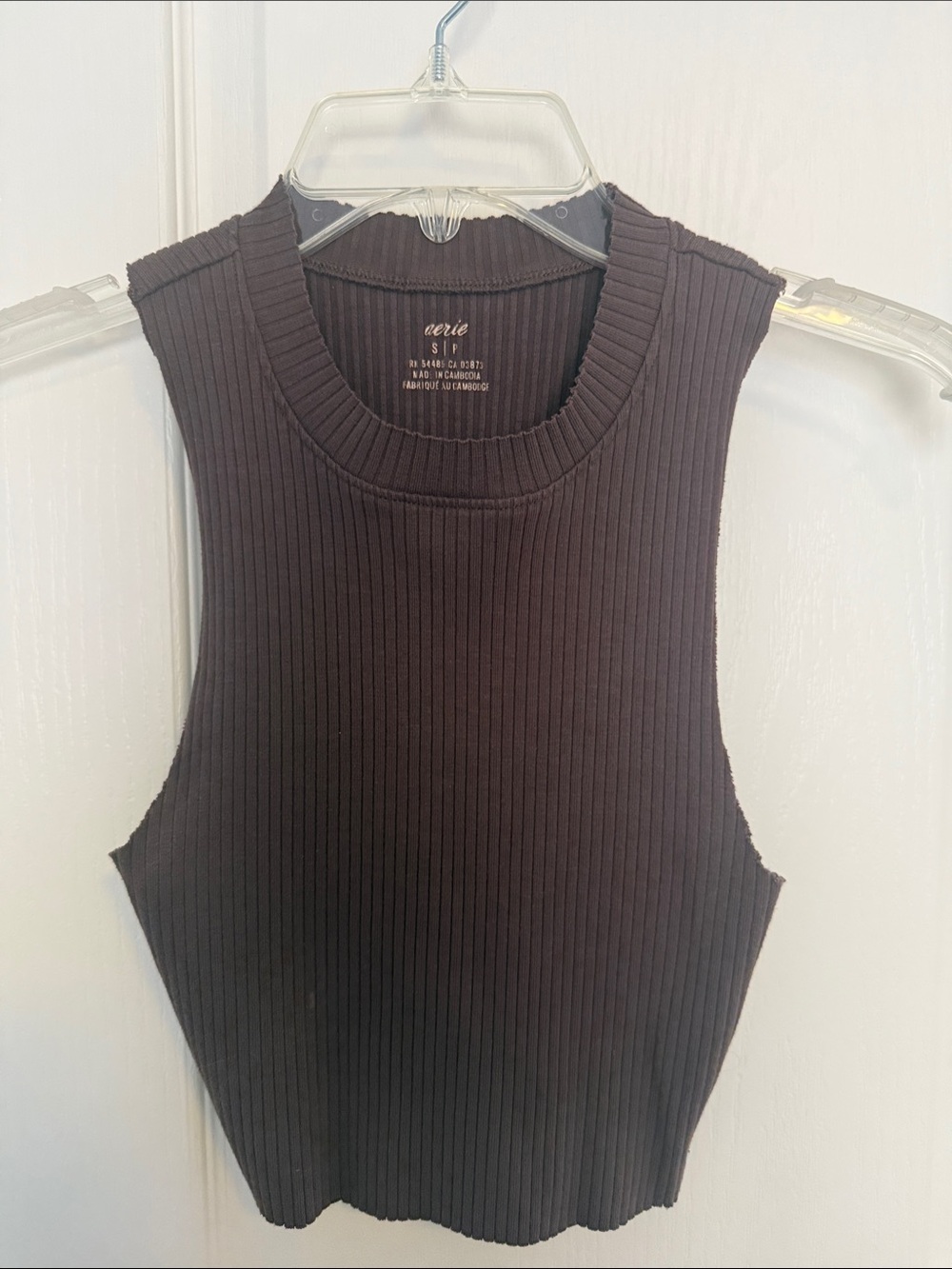 aerie Brown Ribbed Mock-Neck Crop Tank